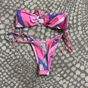 Pink multi bandeau bikini